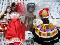 LOT 9  DRESS ME BLACK DOLL PKG, ISLAND, CLAY INDIA LOTUS, WOODEN  FOLK DOLLS